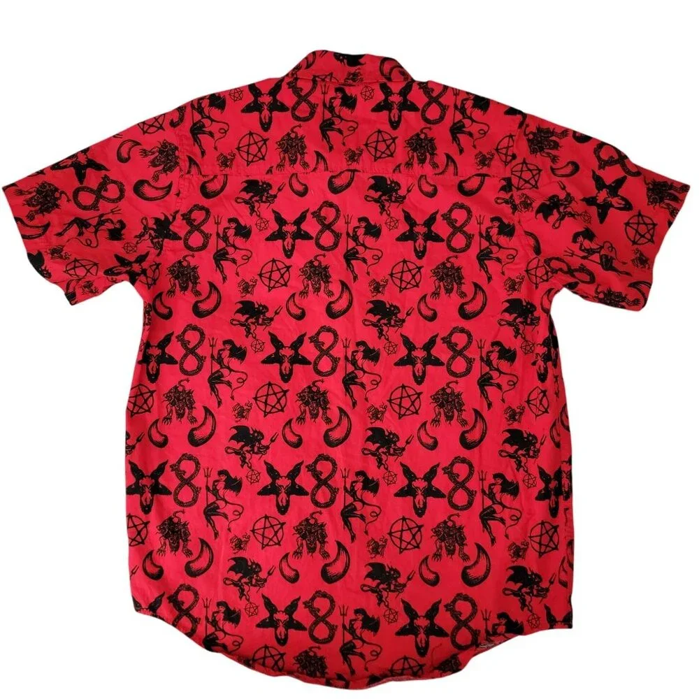 Hot Topic Red Devil Woven Button-Up Shirt S - Picture 2 of 5